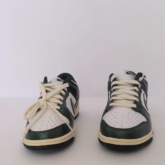 Nike Dunk Low Shiny Forest Green & White Sneakers - Picture 6 of 14